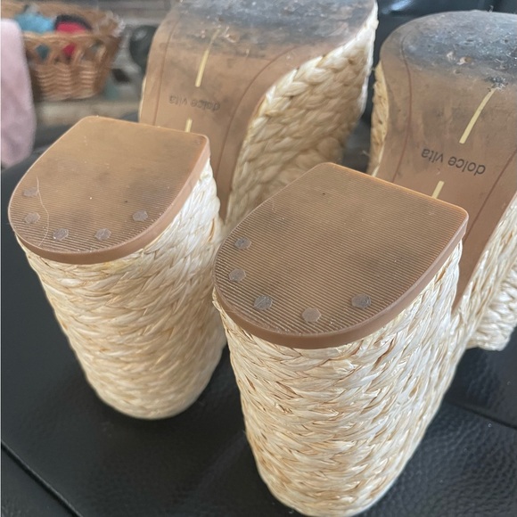 Dolce Vita Cream Woven Mules with Block Heel - Picture 6 of 6